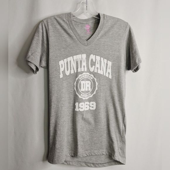 Punta Cana Dominica Republic Gray V Neck T Shirt - Picture 2 of 6